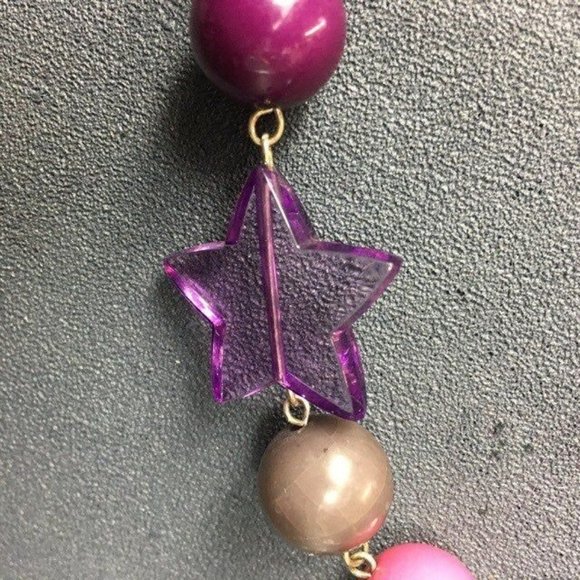 Star Beaded Necklace As Is Pink Pearl Purple Enamel Beige Silver Chain Barbie - Picture 3 of 10